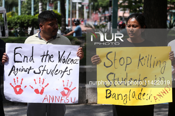 Nepali students, who are also members of the All Nepal National Free Students Union (Unified Socialist), are holding a demonstration in soli...