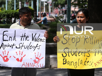 Nepali students, who are also members of the All Nepal National Free Students Union (Unified Socialist), are holding a demonstration in soli...