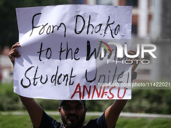 Nepali students, who are also members of the All Nepal National Free Students Union (Unified Socialist), are holding a demonstration in soli...