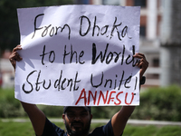 Nepali students, who are also members of the All Nepal National Free Students Union (Unified Socialist), are holding a demonstration in soli...