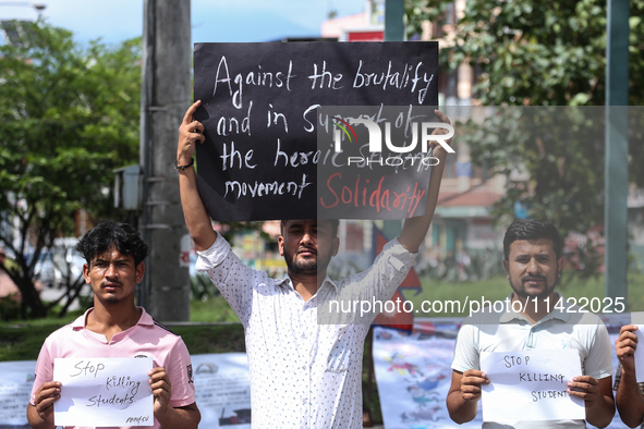 Nepali students, who are also members of the All Nepal National Free Students Union (Unified Socialist), are holding a demonstration in soli...