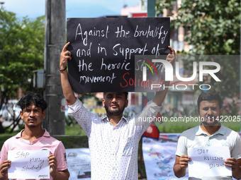 Nepali students, who are also members of the All Nepal National Free Students Union (Unified Socialist), are holding a demonstration in soli...