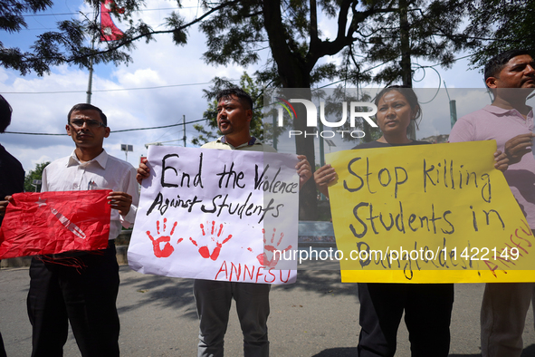 Nepali students affiliated with the All Nepal National Free Students Union (Unified Socialist) are holding a solidarity demonstration in sup...