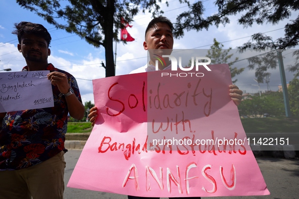 Nepali students affiliated with the All Nepal National Free Students Union (Unified Socialist) are holding a solidarity demonstration in sup...