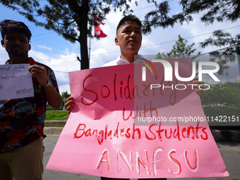 Nepali students affiliated with the All Nepal National Free Students Union (Unified Socialist) are holding a solidarity demonstration in sup...