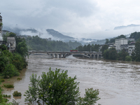 Floodwaters are inundating farmland and trees along the banks of the Tunpu section of Qingjiang River in Enshi, Hubei province, China, on Ju...