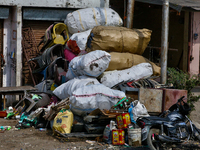 Sacks are being filled with collected scrap items in Haldwani, Uttarakhand, India, on April 23, 2024. (