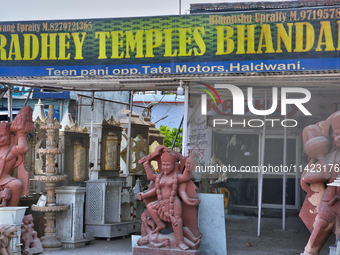 A shop is selling idols of Hindu gods and goddesses in Haldwani, Uttarakhand, India, on April 23, 2024. (