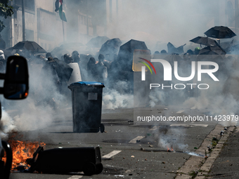 French gendarmes are using tear gas against demonstrators during a demonstration against the construction of a giant water reservoir (mega-b...