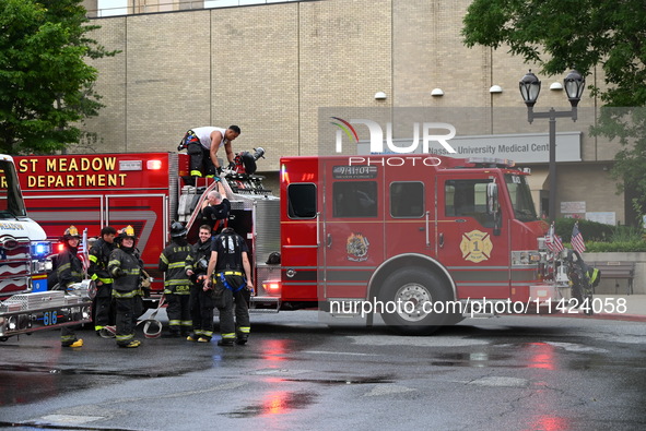 Emergency teams are outside. A generator and power outage issue are prompting a fire department response at Nassau University Medical Center...