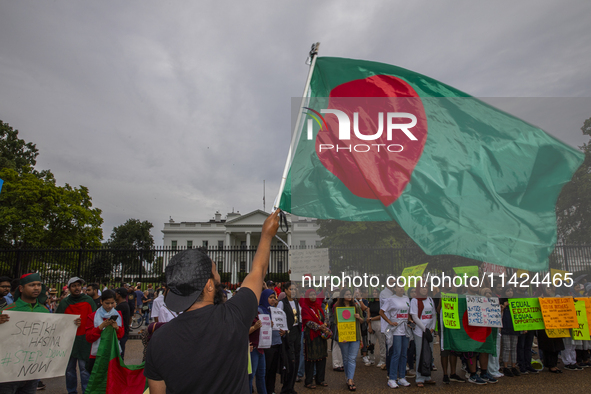 The Bangladeshi community members are holding a rally in front of the White House, in Washington DC, USA, on July 20, 2024. In the rally, th...