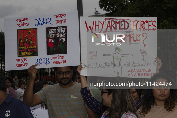 The Bangladeshi community members are holding a rally in front of the White House, in Washington DC, USA, on July 20, 2024. In the rally, th...