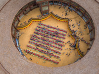 Tourists are enjoying a long table banquet on the Asilisi grassland in Hezhang county, Bijie city, Southwest China's Guizhou province, on Ju...