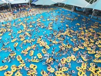 A large number of tourists are cooling off at a water park in Hangzhou, China, on July 21, 2024. (