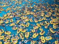 A large number of tourists are cooling off at a water park in Hangzhou, China, on July 21, 2024. (