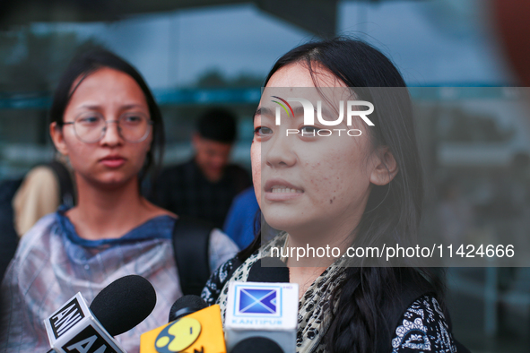 Mahima, a Nepali student who is returning from violence-hit Bangladesh, is speaking to the media upon arriving at Tribhuvan International Ai...