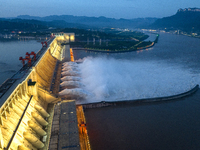 A spectacular view is showing the opening of the Three Gorges Dam to release floodwater in Yichang, Hubei province, China, on July 21, 2024....