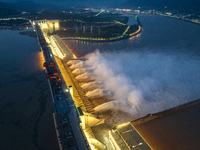 A spectacular view is showing the opening of the Three Gorges Dam to release floodwater in Yichang, Hubei province, China, on July 21, 2024....