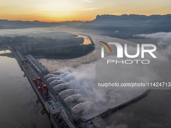 A spectacular view is showing the opening of the Three Gorges Dam to release floodwater in Yichang, Hubei province, China, on July 21, 2024....