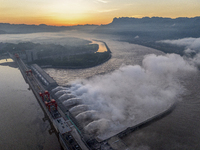 A spectacular view is showing the opening of the Three Gorges Dam to release floodwater in Yichang, Hubei province, China, on July 21, 2024....