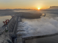 A spectacular view is showing the opening of the Three Gorges Dam to release floodwater in Yichang, Hubei province, China, on July 21, 2024....