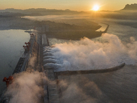 A spectacular view is showing the opening of the Three Gorges Dam to release floodwater in Yichang, Hubei province, China, on July 21, 2024....