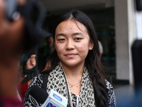 Mahima, a Nepali student who is returning from violence-hit Bangladesh, is speaking to the media upon arriving at Tribhuvan International Ai...