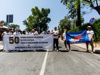 A group of Greek-Cypriots and Turkish-Cypriots is gathering at the Ledra Palace checkpoint to protest about the situation in Cyprus, demandi...