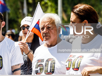 A group of Greek-Cypriots and Turkish-Cypriots is gathering at the Ledra Palace checkpoint to protest about the situation in Cyprus, demandi...