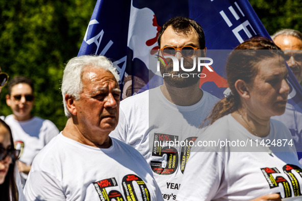 A group of Greek-Cypriots and Turkish-Cypriots is gathering at the Ledra Palace checkpoint to protest about the situation in Cyprus, demandi...