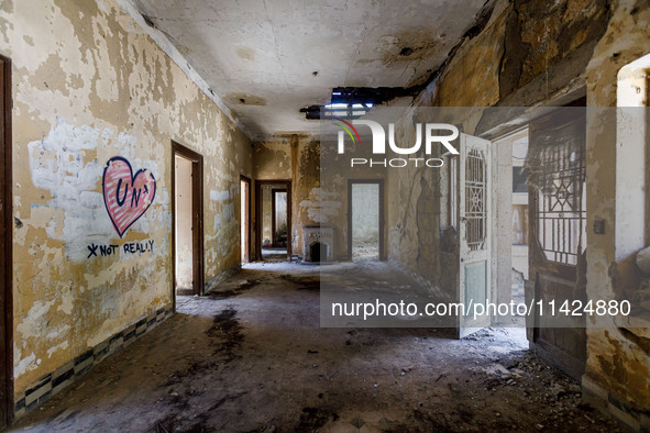 The interior of an abandoned house next to the buffer zone is being used as a defensive point during the 1974 war in Nicosia, Cyprus, on Jul...