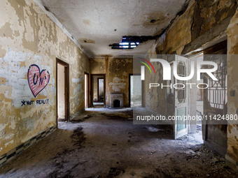 The interior of an abandoned house next to the buffer zone is being used as a defensive point during the 1974 war in Nicosia, Cyprus, on Jul...