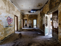 The interior of an abandoned house next to the buffer zone is being used as a defensive point during the 1974 war in Nicosia, Cyprus, on Jul...