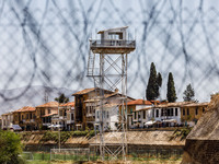 A UN outpost is being seen inside the buffer zone in Nicosia, Cyprus, on July 20, 2024. The Green Line (or buffer zone) is separating the is...