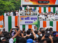 The Chief Minister of West Bengal and TMC supremo, Sri Mamata Banerjee, is addressing the crowd during the annual Martyrs' Day rally held by...