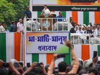 The Chief Minister of West Bengal and TMC supremo, Sri Mamata Banerjee, is addressing the crowd during the annual Martyrs' Day rally held by...