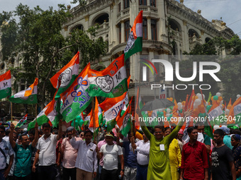 People are attending the annual Martyrs' Day rally held by the TMC party in Kolkata, India, on July 21, 2024. (