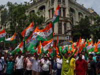 People are attending the annual Martyrs' Day rally held by the TMC party in Kolkata, India, on July 21, 2024. (