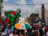 People are attending the annual Martyrs' Day rally held by the TMC party in Kolkata, India, on July 21, 2024. (