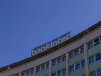 A bank logo is being seen on top of a building in Lisbon, Portugal, on July 21, 2024. An interruption of Microsoft systems, related to the c...