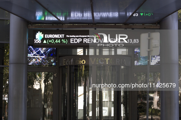 A screen is being seen at the Lisbon Stock Exchange building on July 21, 2024, in Lisbon, Portugal. An interruption of Microsoft systems, re...