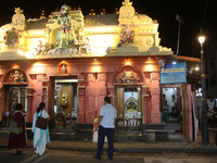 Devotees are offering prayers at the Sree Hanuman Swamy Temple during the night of the Vishu Festival in Thiruvananthapuram (Trivandrum), Ke...