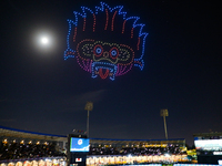 Sri Lanka cricket is displaying a drone show during the LPL final match in Colombo, Sri Lanka, on July 21, 2024. (