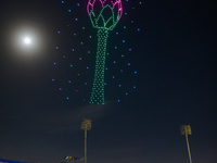 Sri Lanka cricket is displaying a drone show during the LPL final match in Colombo, Sri Lanka, on July 21, 2024. (