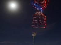 Sri Lanka cricket is displaying an LPL trophy at the drone show during the LPL final match in Colombo, Sri Lanka, on July 21, 2024. (