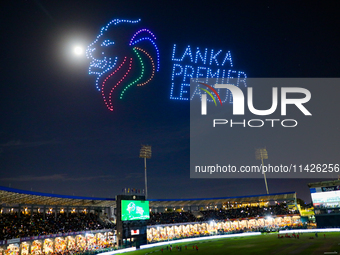 Sri Lanka cricket is displaying a drone show during the LPL final match in Colombo, Sri Lanka, on July 21, 2024. (