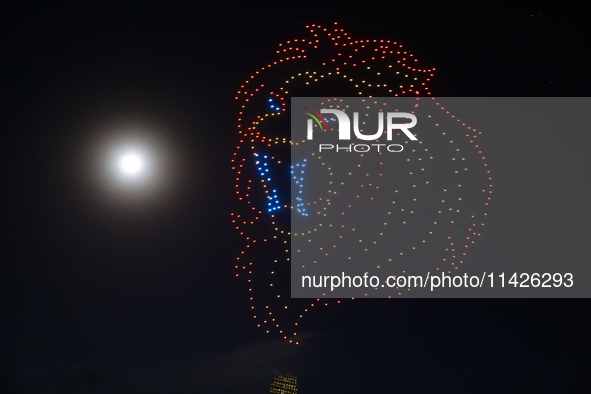 Sri Lanka cricket is displaying a drone show during the LPL final match in Colombo, Sri Lanka, on July 21, 2024. 