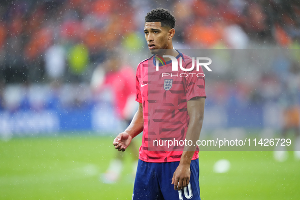 Jude Bellingham attacking midfield of England and Real Madrid during the warm-up before the UEFA EURO 2024 semi-final match between Netherla...