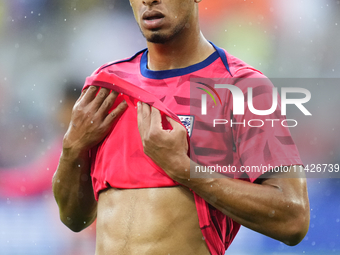 Jude Bellingham attacking midfield of England and Real Madrid during the warm-up before the UEFA EURO 2024 semi-final match between Netherla...