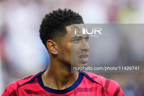 Jude Bellingham attacking midfield of England and Real Madrid during the warm-up before the UEFA EURO 2024 semi-final match between Netherla...